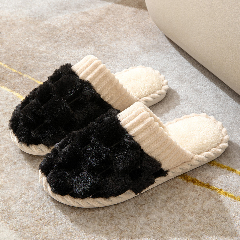 2024 Hot Selling Fashion Warm Faux Fur Pink Fluffy Winter Plush Plush Indoor Home Women's Slippers