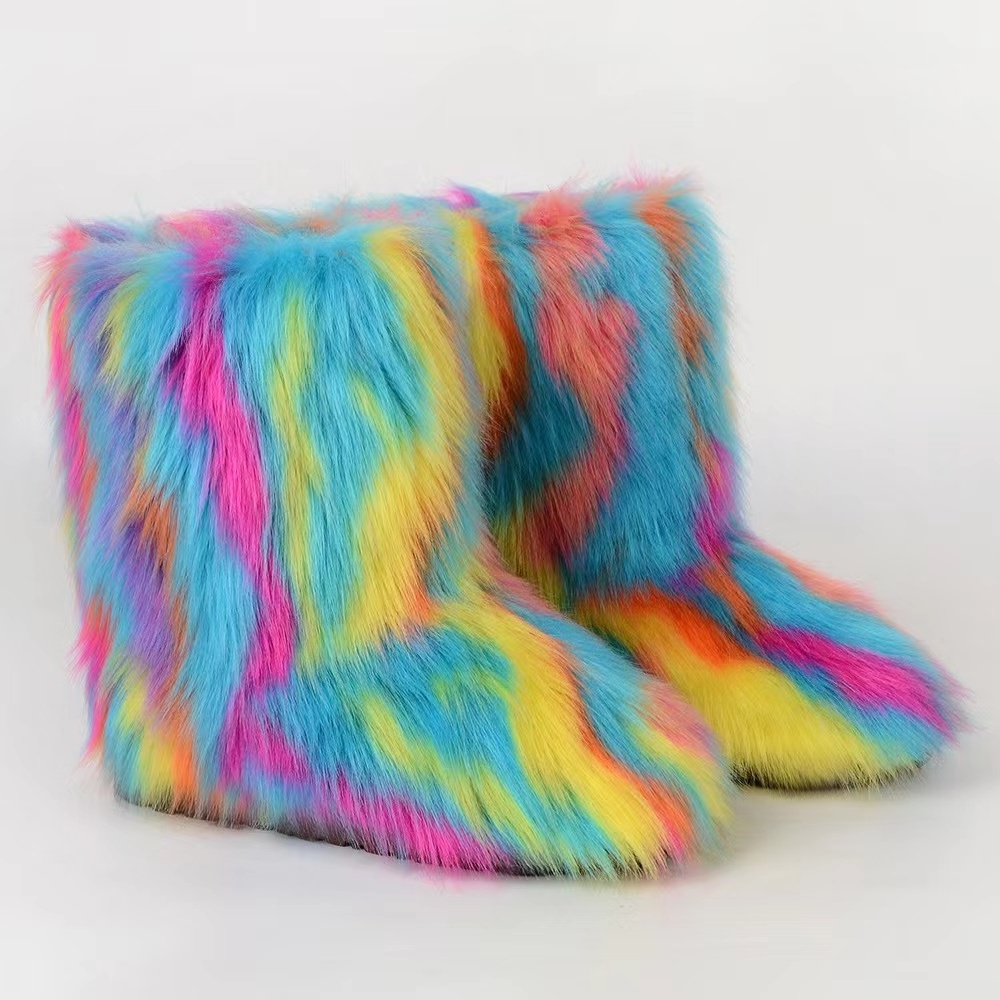 2023 hot selling ladies imitation raccoon fur boots factory wholesale high quality snow boots fur snow boots