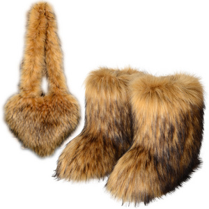 Women's imitation raccoon fur boots Manufacturer wholesale high quality snow boots Women's crossbody bag set Fur snow boots