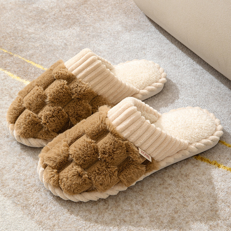 2024 Hot Selling Fashion Warm Faux Fur Pink Fluffy Winter Plush Plush Indoor Home Women's Slippers