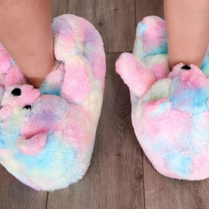 Indoor Warm Slippers Animal Fluffy Furry Fur Fashion Teddy Bear Adult Slides Plush Teddy Bear Slippers Men Ladies