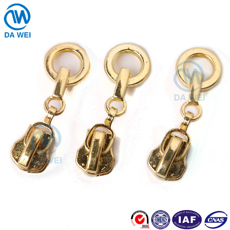 DAWEI Brand Shining Gold Auto-Lock Woven Zip Pullers Size 4 Slider Metal Zipper Head