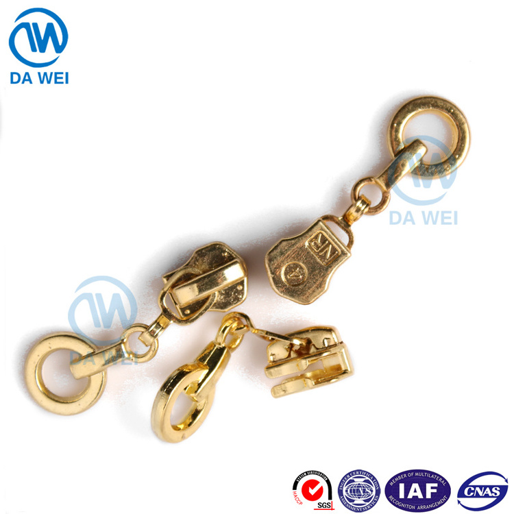 DAWEI Brand Shining Gold Auto-Lock Woven Zip Pullers Size 4 Slider Metal Zipper Head