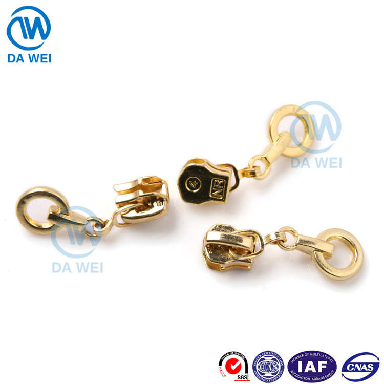 DAWEI Brand Shining Gold Auto-Lock Woven Zip Pullers Size 4 Slider Metal Zipper Head