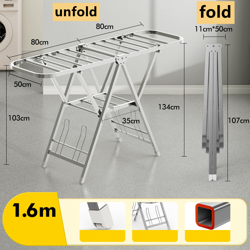 Adjustable Laundry Clothes Drying Rack Stainless Steel Collapsible Laundry Rack with Hanging Rods Shoe Hangers