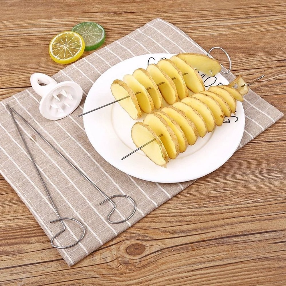 3 String Rotate Potato Slicer Stainless Steel Plastic Twisted Potato Slice Cutter Spiral Creative Kitchen Gadgets Vegetable Tool