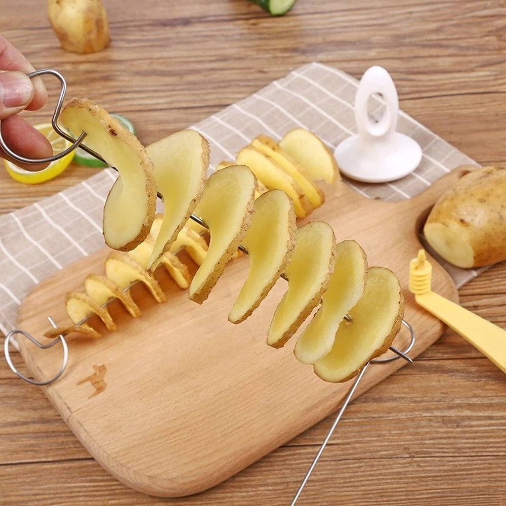 3 String Rotate Potato Slicer Stainless Steel Plastic Twisted Potato Slice Cutter Spiral Creative Kitchen Gadgets Vegetable Tool