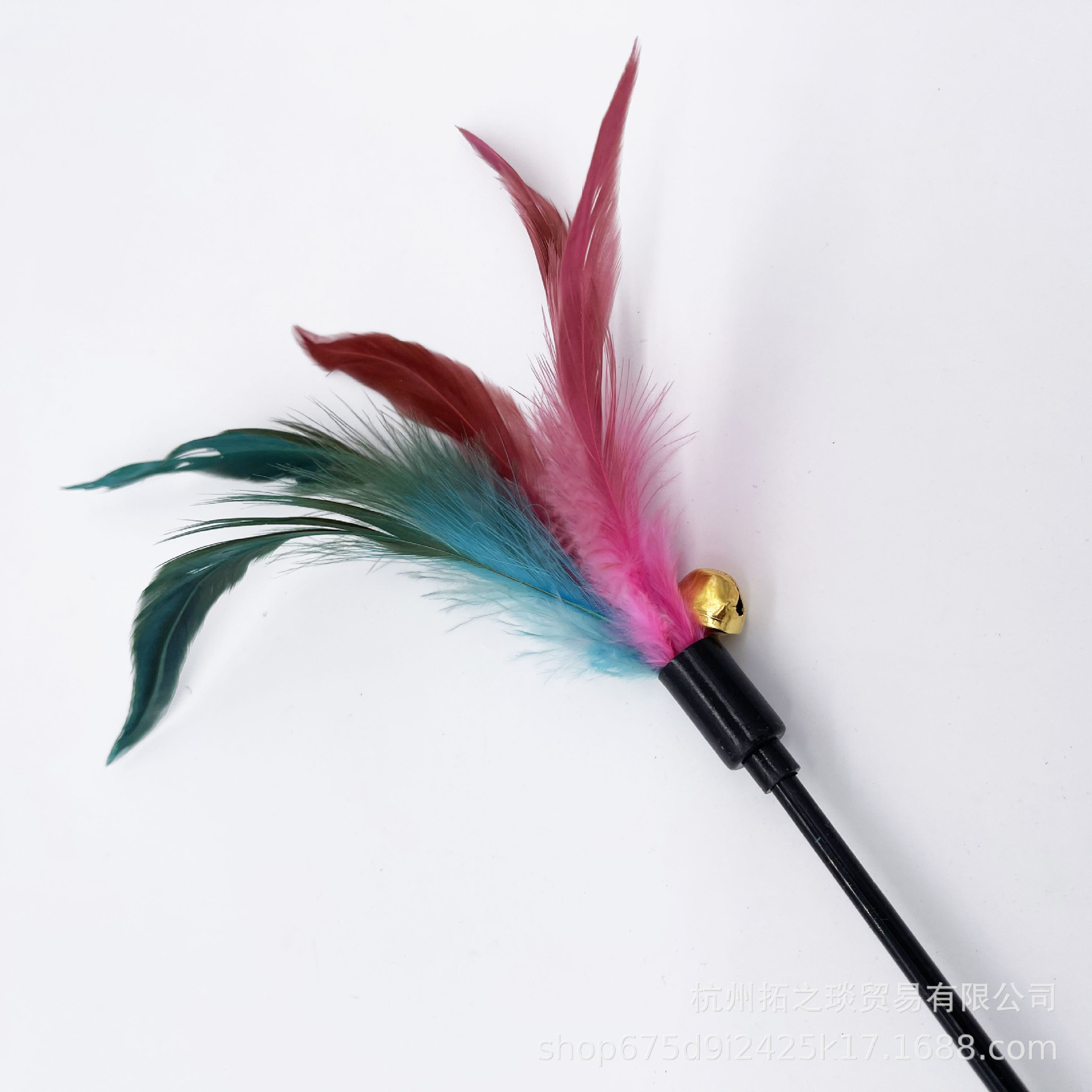 Cat Toys Feather Wand Kitten Cat Teaser Turkey Feather Interactive Stick Toy Wire Chaser Wand Toy Random Color