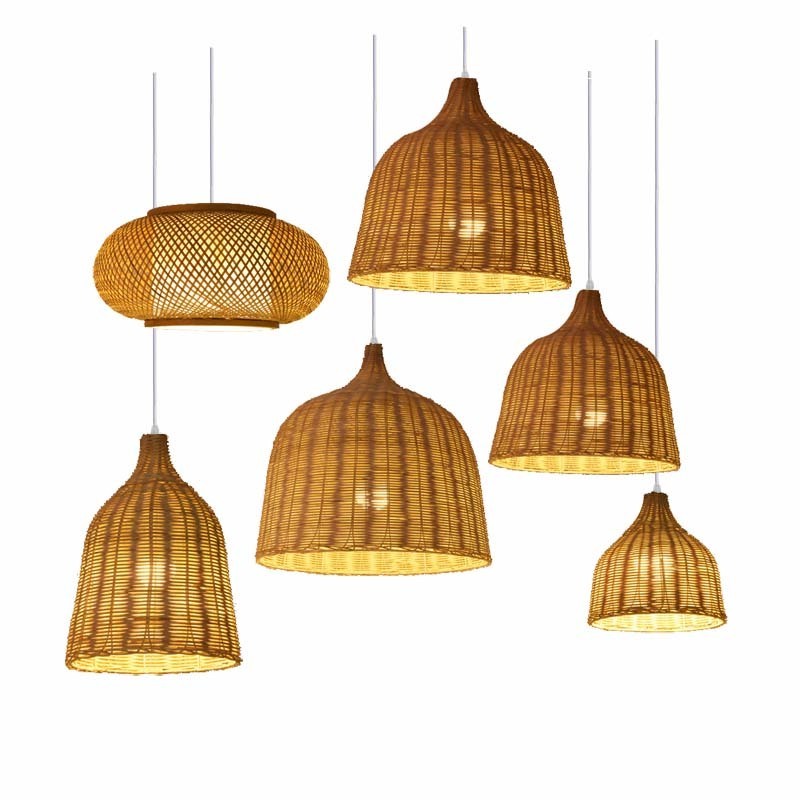 Rattan Lamp Round Hanging Chandelier Southeast Asia Chinese Style Wood Boho Bamboo Lampshade Pendant Light