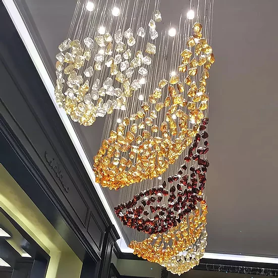 Hot Sale New Design Hotel Lobby hallway glass stone pendant lamp professional customize modern luxury blown glass chandelier