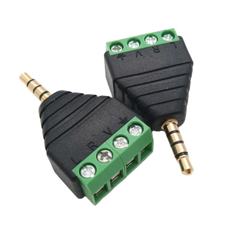 3.5 mm Terminal Block Black Green 4 Poles Microphone Jack Stereo 1/8 Gold Plated 3.5mm Audio Jack Terminal Block Connector 3.5