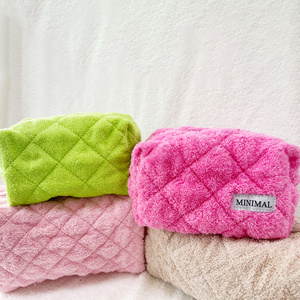 Low MOQ Women Cute Soft Towel Cloth Makeup Pouch Neon Terry Cosmetic Bag