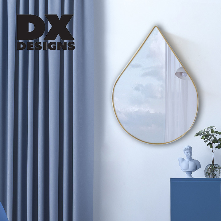 Modern Minimalist Teardrop-shaped Gold-rimmed Wall-mounted Makeup Mirror for Home Decoration