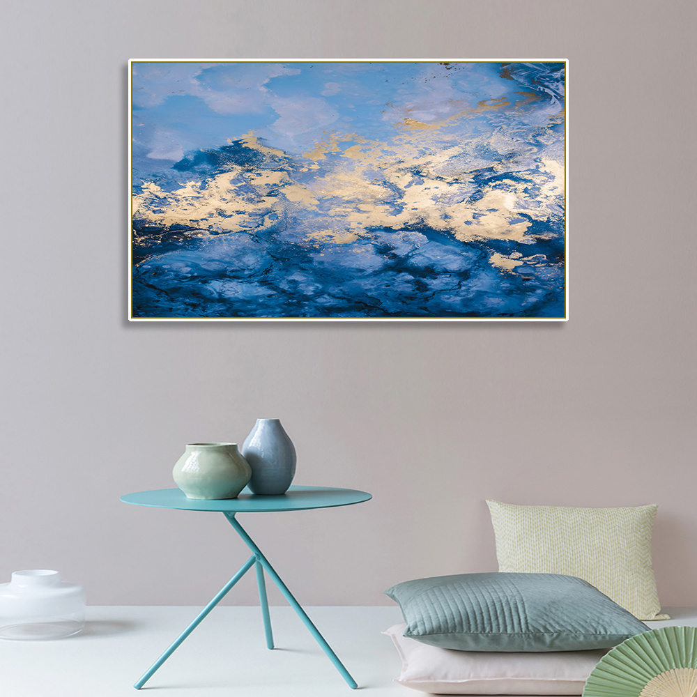 Blue Canvas Abstract Painting Oil Painting Frame Pictures for Bedroom Wall Decor