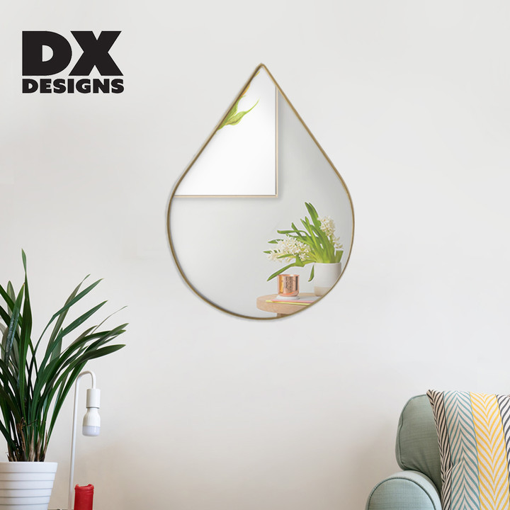 Modern Minimalist Teardrop-shaped Gold-rimmed Wall-mounted Makeup Mirror for Home Decoration