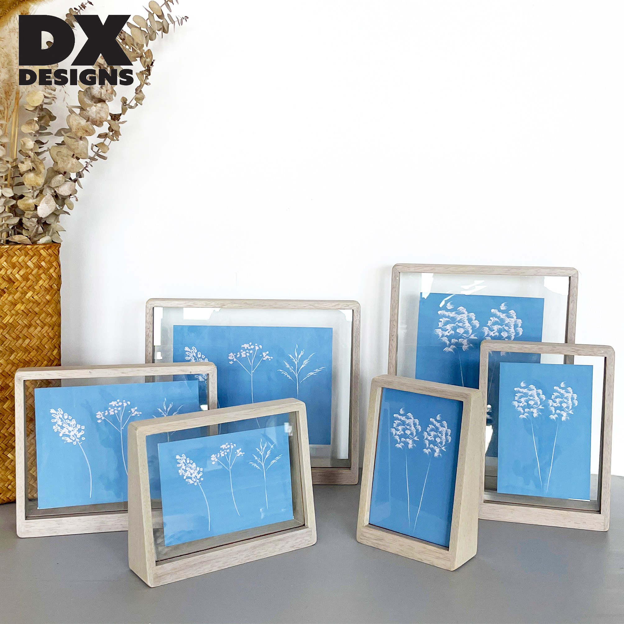 wholesale Custom transparent double sided glass picture wooden frame and acrylic floating photo frame wall art