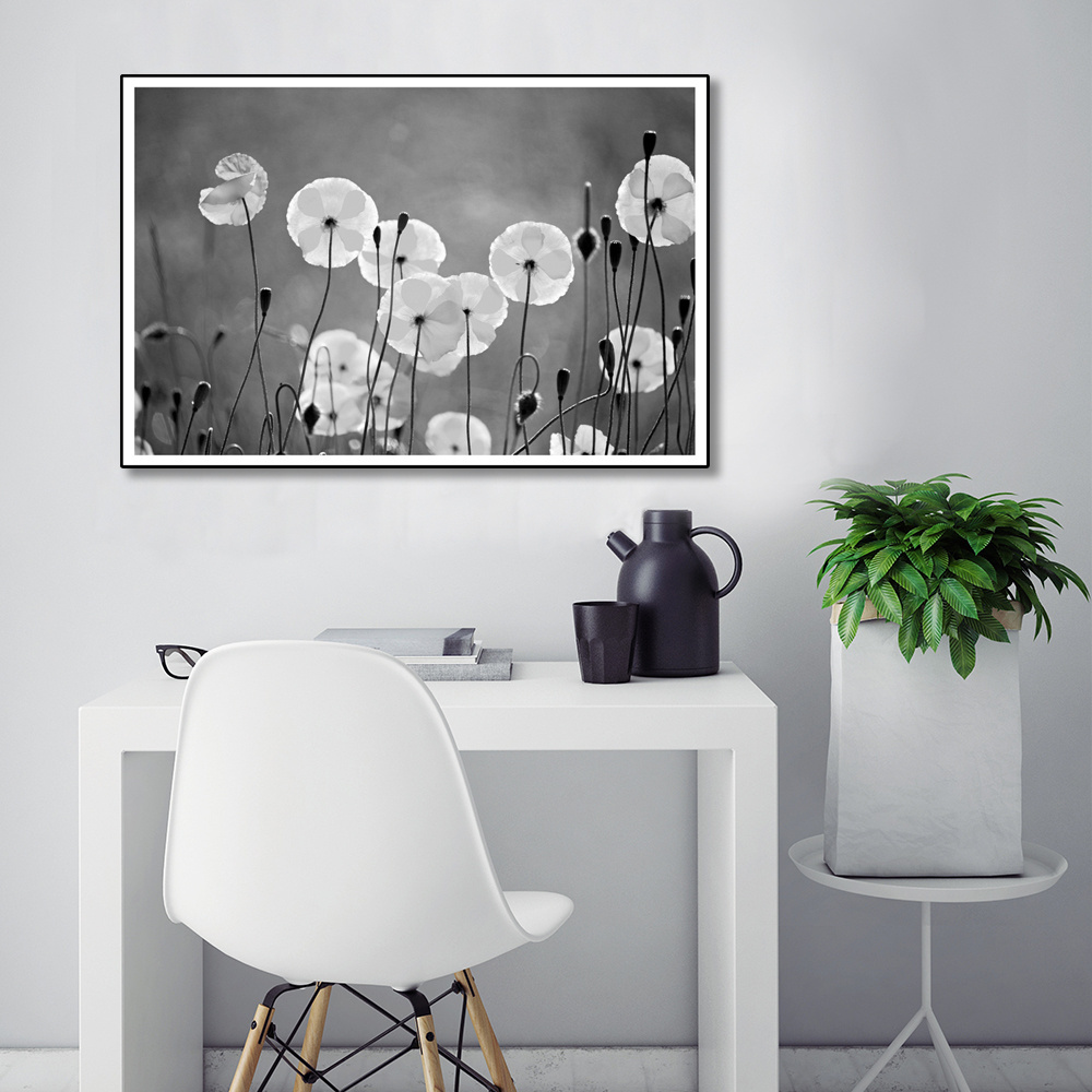 Flower Art with PS Frame Glass Wall Deco Home Decor,other Home Decor Modern Stylish Paper 1.5 Inch Black/whtie CARB