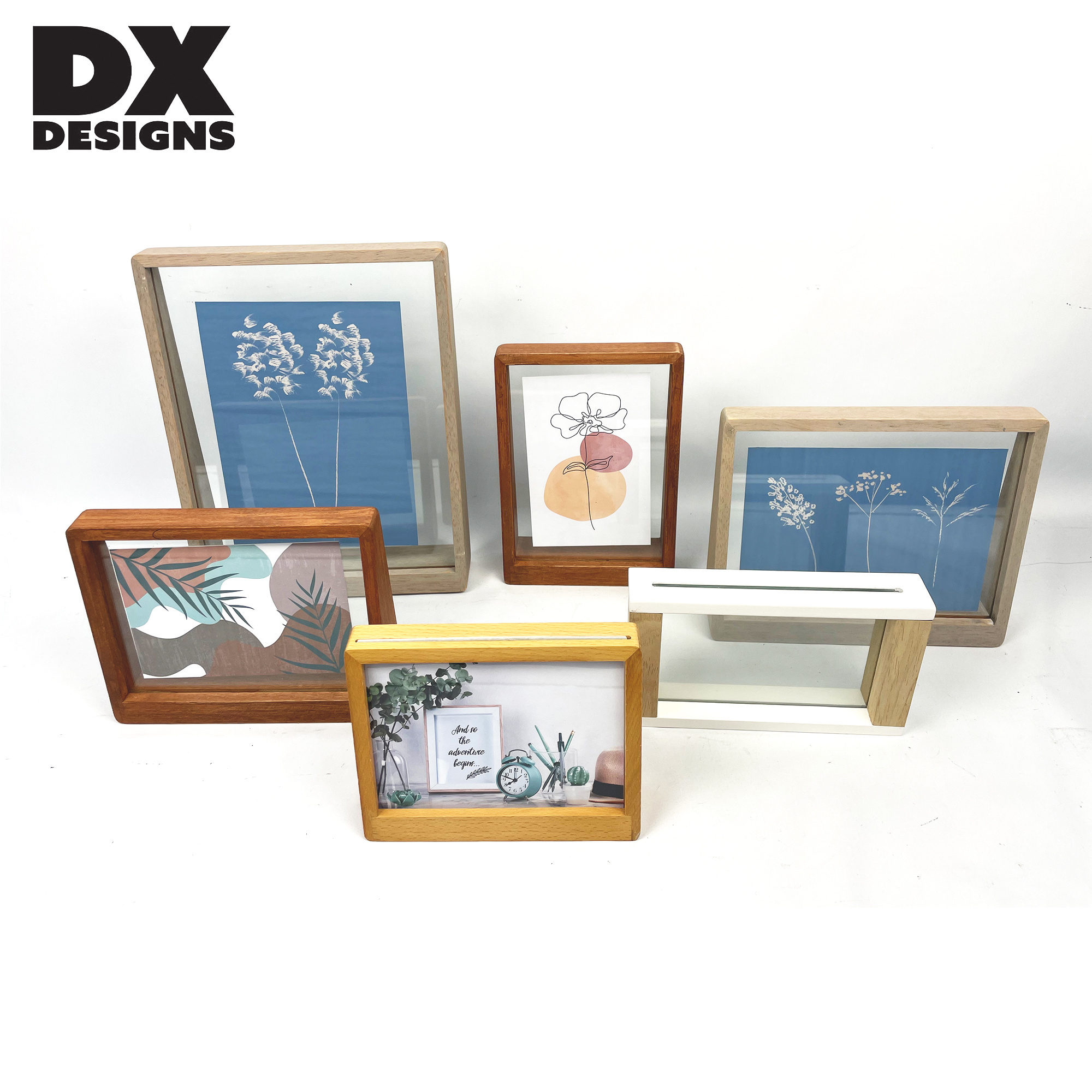 wholesale Custom transparent double sided glass picture wooden frame and acrylic floating photo frame wall art