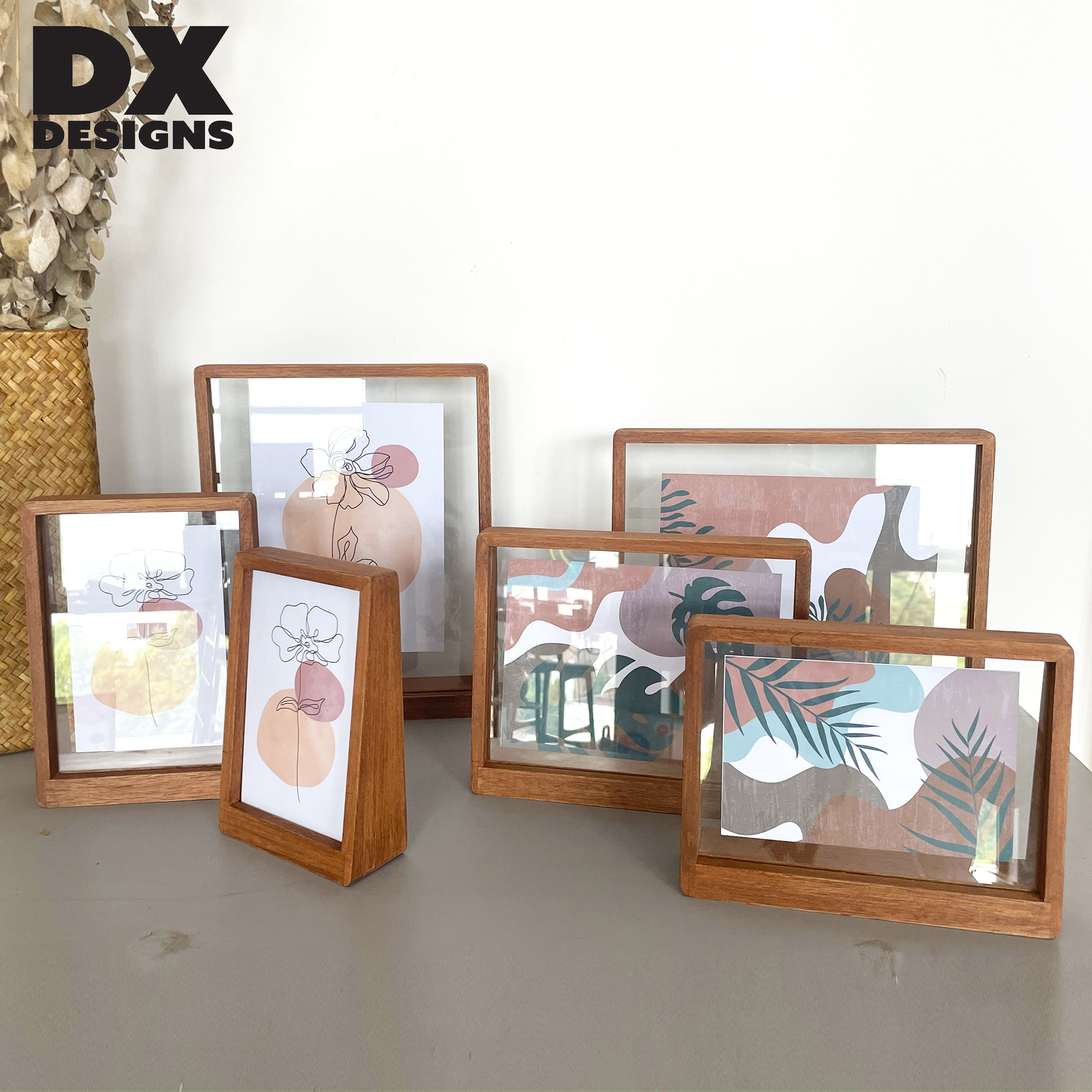 wholesale Custom transparent double sided glass picture wooden frame and acrylic floating photo frame wall art