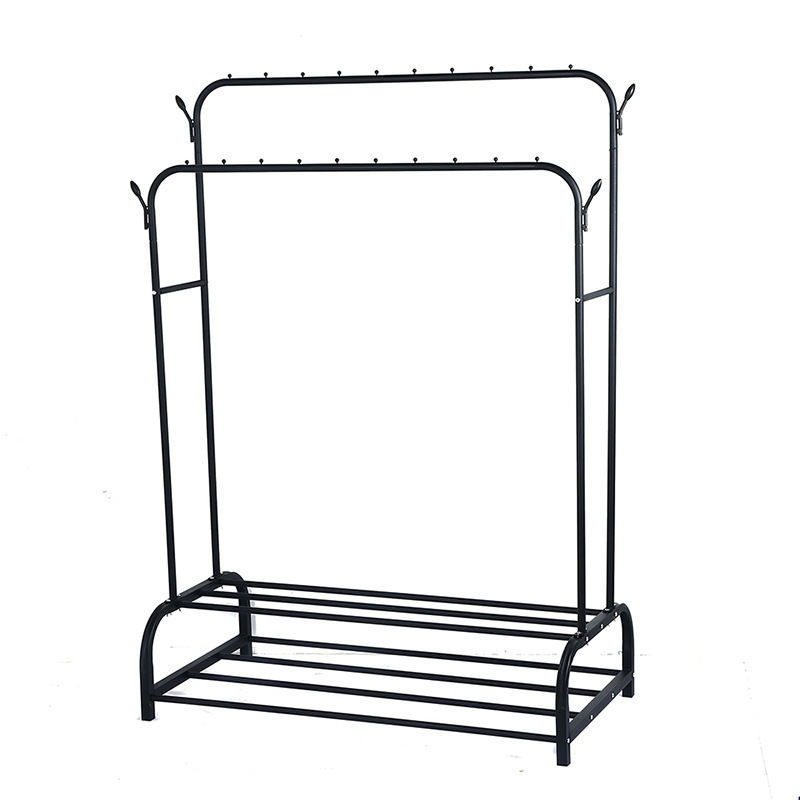 Heavy Duty Double Clothes Rail Rack Black Metal Frame Stand Coat Rack with Wheels