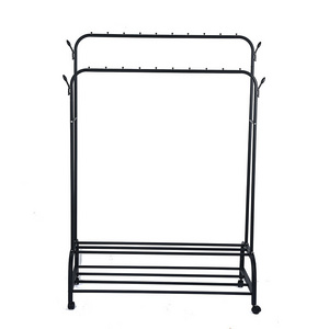 Heavy Duty Double Clothes Rail Rack Black Metal Frame Stand Coat Rack with Wheels