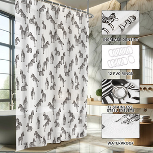 Cute Zebra Pattern Printed Peva Bathroom Decoration Shower Curtain With Animals Prints