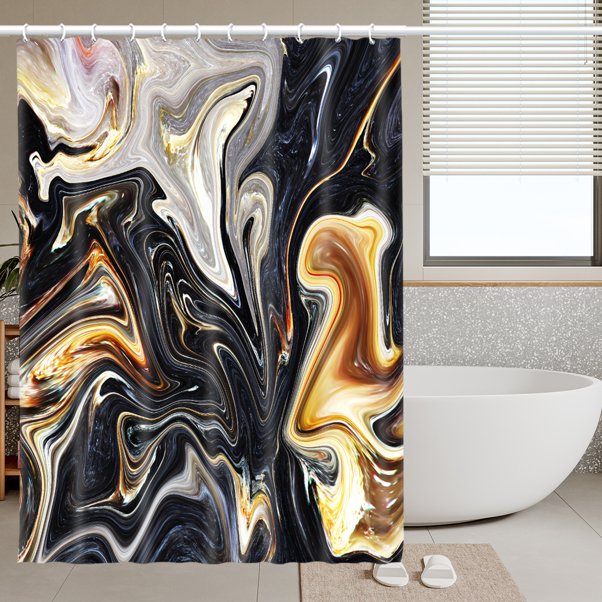 Black and Gold 100%Polyester Shower Curtain Luxury Style Marble Pattern Bathroom Curtain 72*72In for Hotel