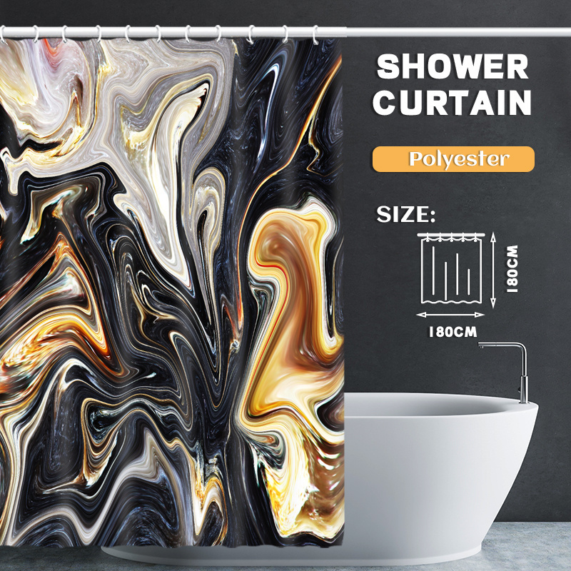 Black and Gold 100%Polyester Shower Curtain Luxury Style Marble Pattern Bathroom Curtain 72*72In for Hotel