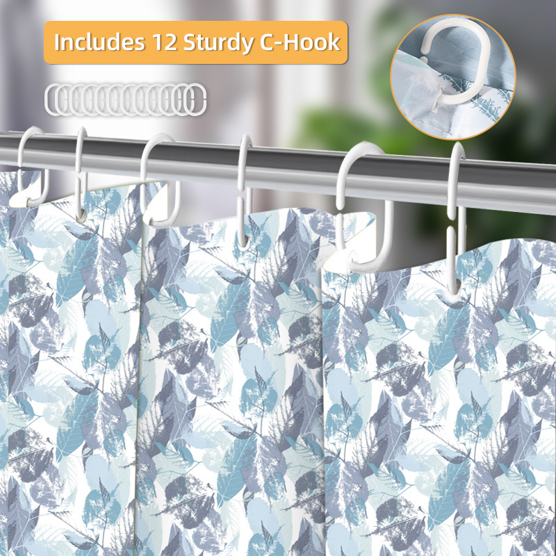 Metallic Print Unique Leaves Mouldproof Shower Curtain Decorative Bathroom Curtains With 12 Hooks