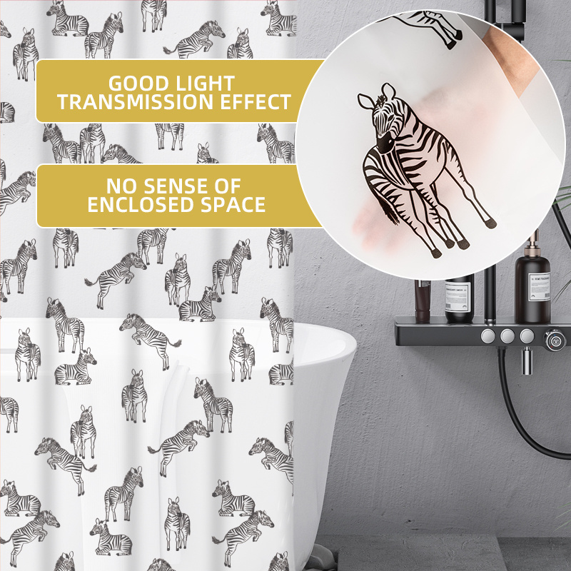 Cute Zebra Pattern Printed Peva Bathroom Decoration Shower Curtain With Animals Prints