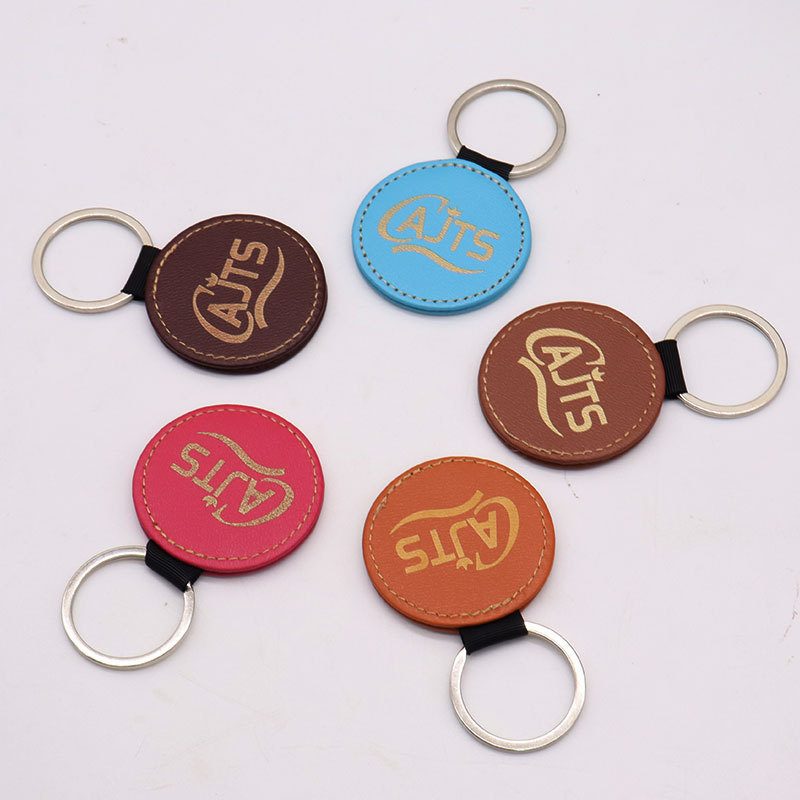 Custom Logo Laser Carved PU Round Keychain Wallet Leather Keychain