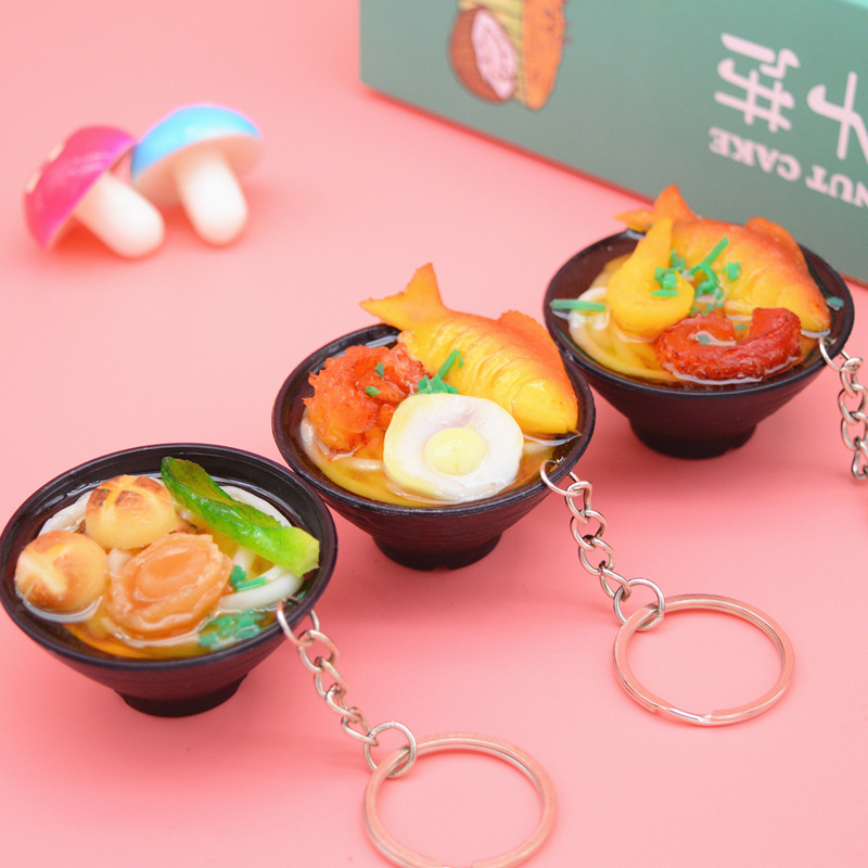 BSBH Wholesale Food Pendants Charm Noodles Key Ring Car Pendant Keychain Mini Food Keychain Bag Purse Hanging Charms