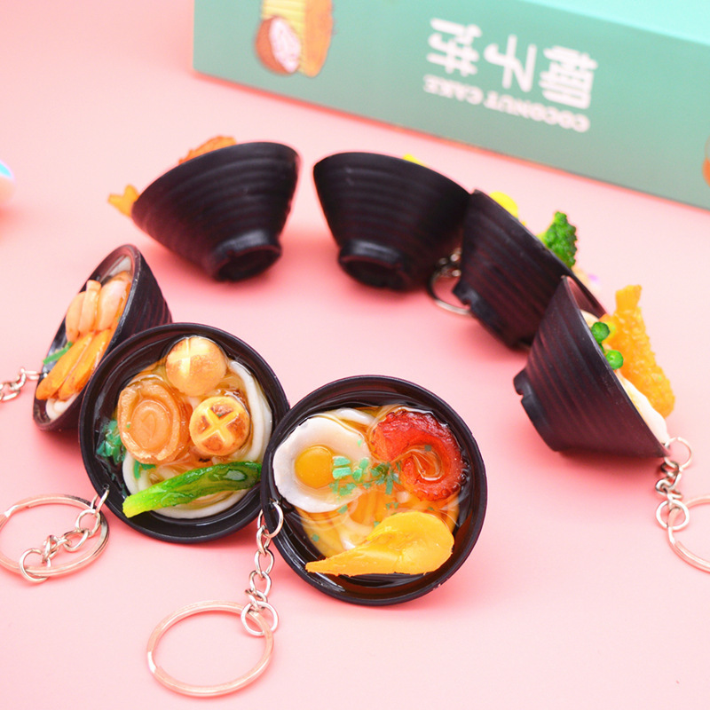 BSBH Wholesale Food Pendants Charm Noodles Key Ring Car Pendant Keychain Mini Food Keychain Bag Purse Hanging Charms