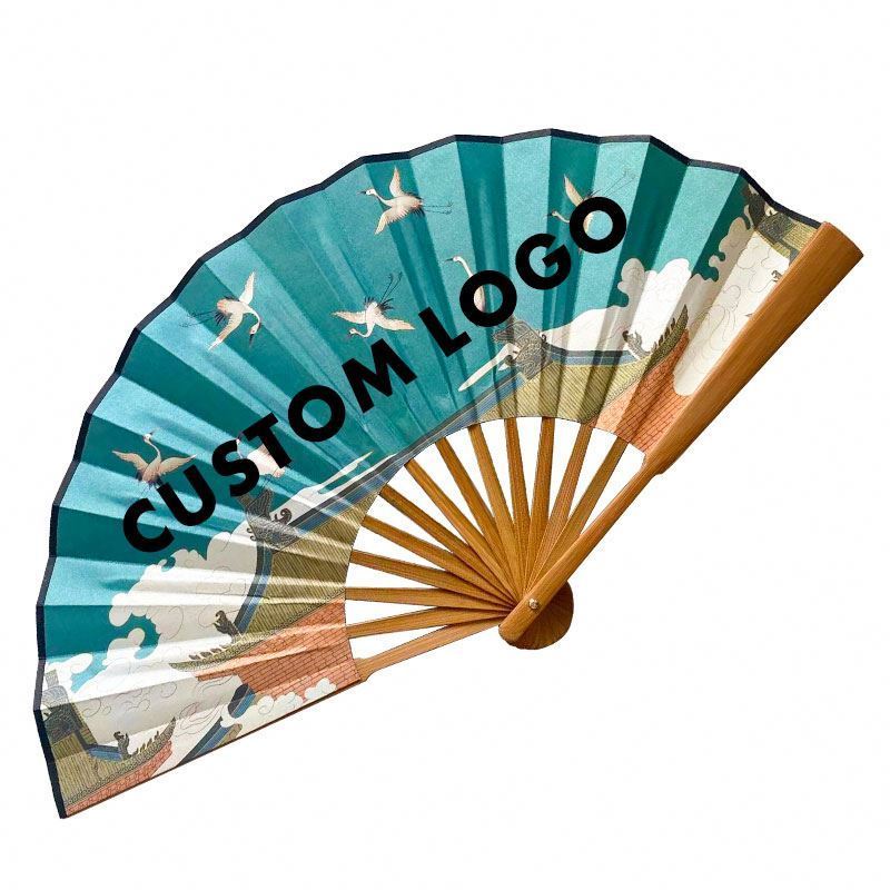 Silk hall men folding bamboo hand fabric retro fold fan Chinese carved classical ancient fairy props party favors fans