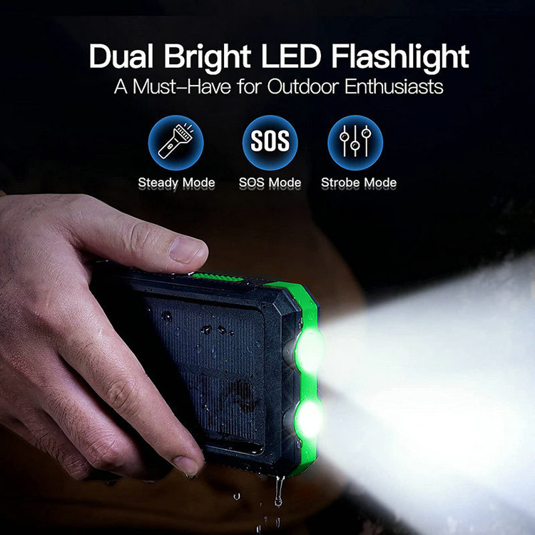 Dual LED Flashlight Compass Emergency Charger Ultra Thin Portable Keychain Mini 20000mah Solar Power Banks