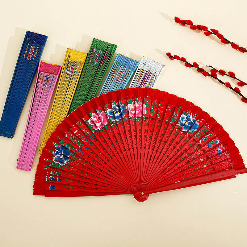 Wholesale Latest Design Hand Held Wooden Fan Spanish Flower Printed Flamenco Fan Wooden Spanish Wooden Hand Fans