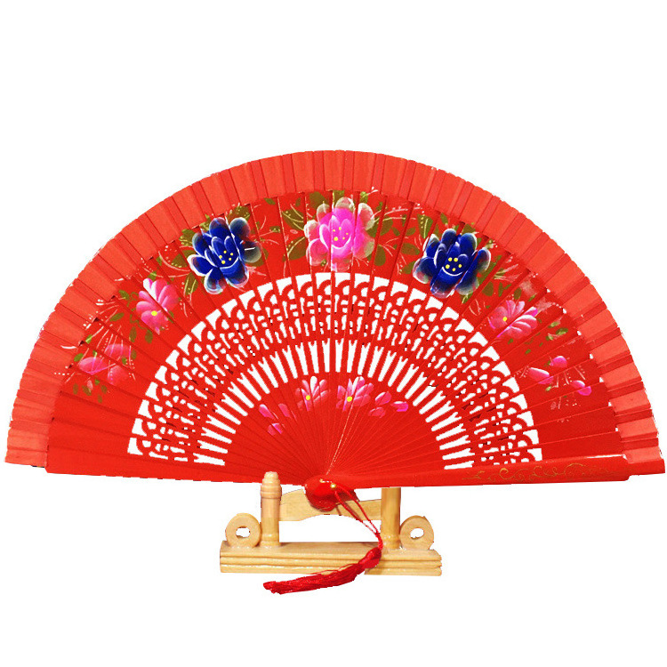 Wholesale Latest Design Hand Held Wooden Fan Spanish Flower Printed Flamenco Fan Wooden Spanish Wooden Hand Fans