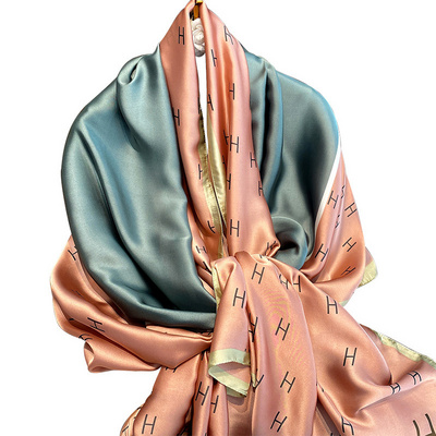 BSBH New Trendy Custom Design Ladies Scarf Digital Print  H Pattern Luxury Scarf Silk Square Satin Scarf Summer With Hand Hemmed