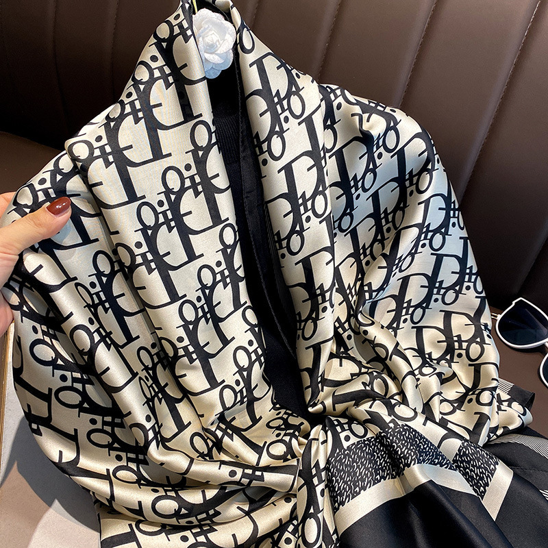 BSBH New Trendy Custom Design Ladies Scarf Digital Print  H Pattern Luxury Scarf Silk Square Satin Scarf Summer With Hand Hemmed