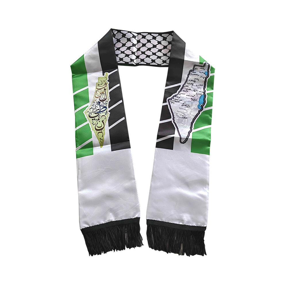 BSBH Wholesale Scarf Palestine Events Decoration Satin Polyester Palestine Flag Scarf Rts In Stock Palestine Flag Necklace