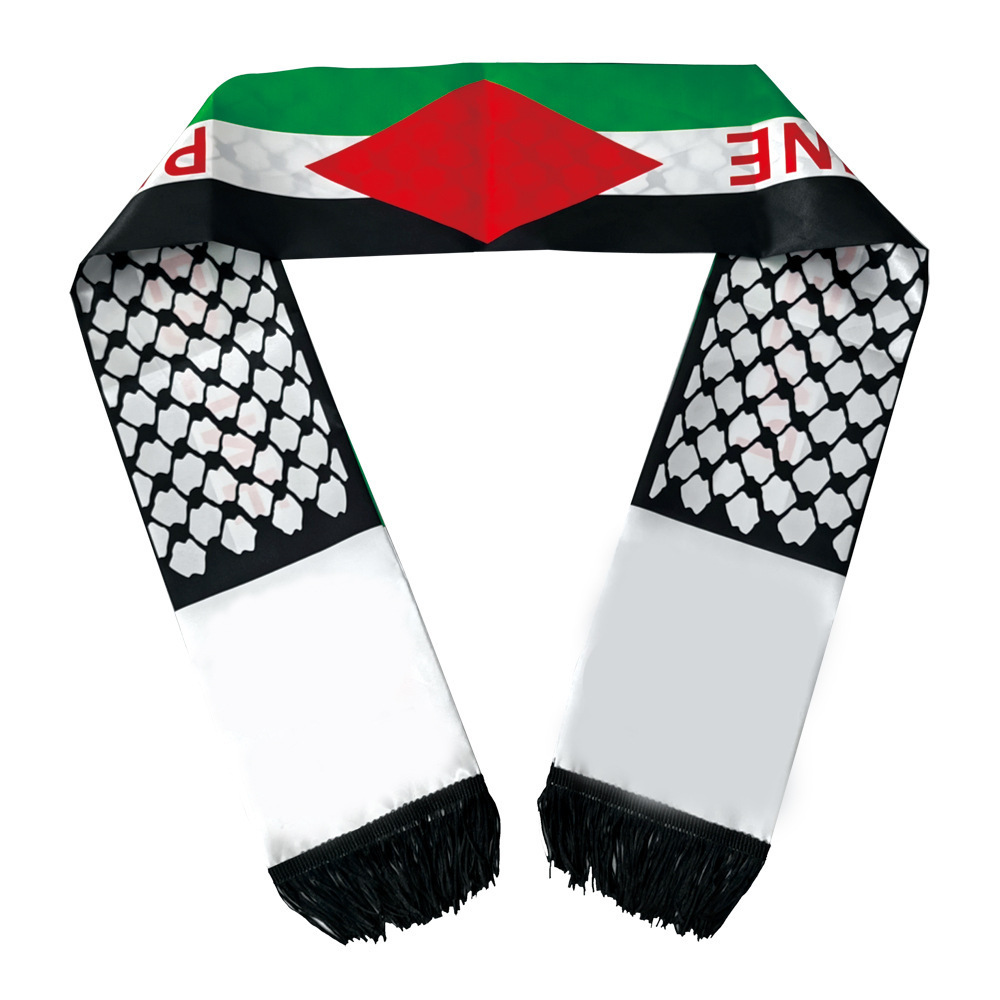 BSBH Wholesale Scarf Palestine Events Decoration Satin Polyester Palestine Flag Scarf Rts In Stock Palestine Flag Necklace