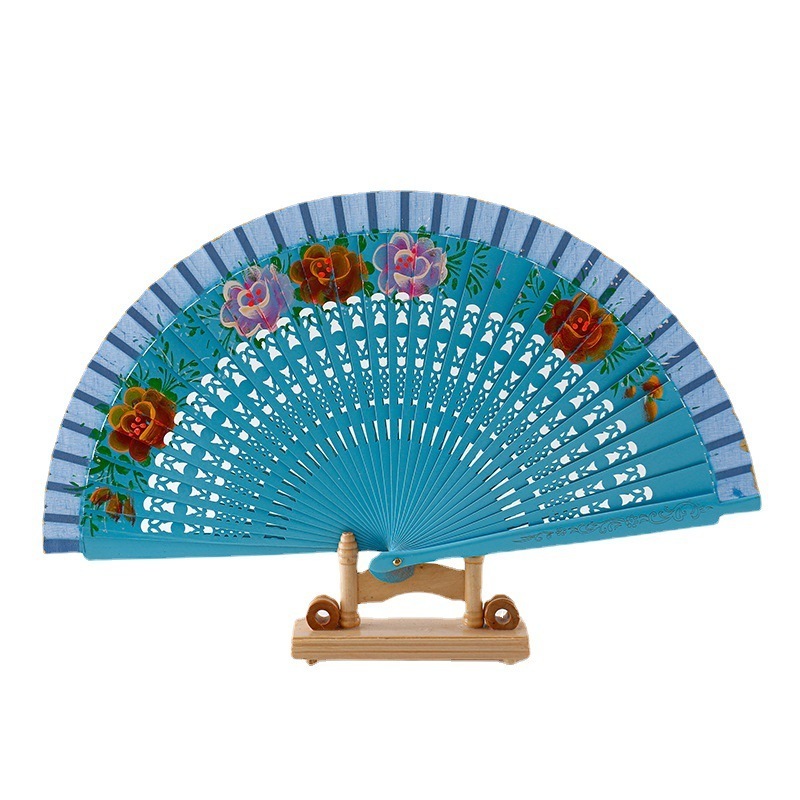 Wholesale Latest Design Hand Held Wooden Fan Spanish Flower Printed Flamenco Fan Wooden Spanish Wooden Hand Fans