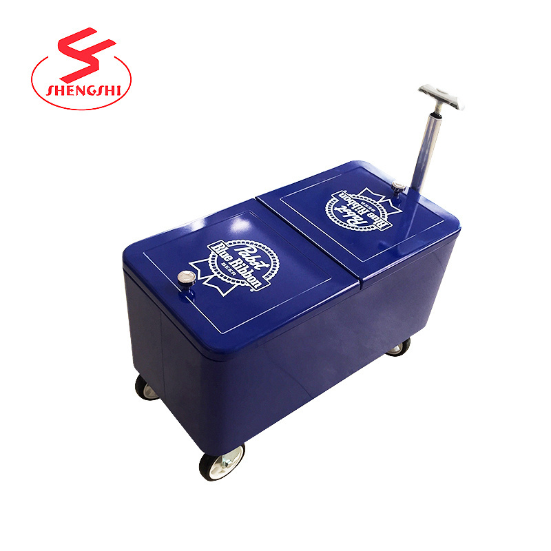 Portable Party Bar Cold Drink Beverage Cart Backyard Cooler Trolley on Wheels with Shelf