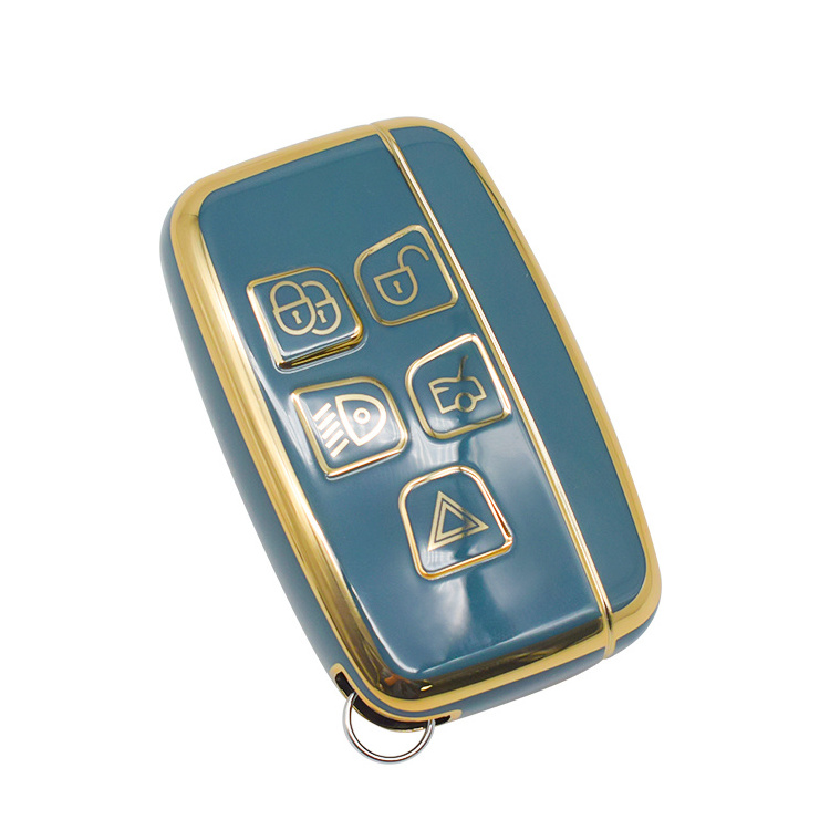 Soft TPU Rubber Remote Control Key Case Fob Cover Golden lines in gray Keychain For Land Rover