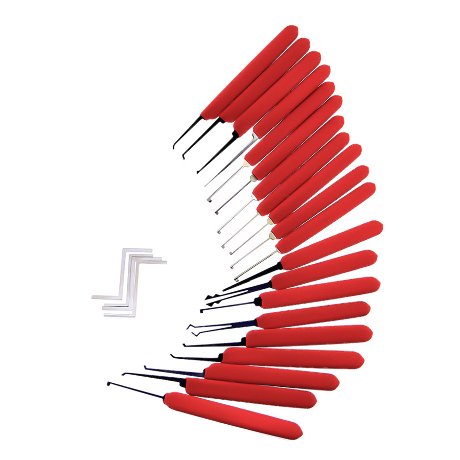 20pcs HUK lock picks with red rubber handle cover for house lock set car door locksmith practice picking tools