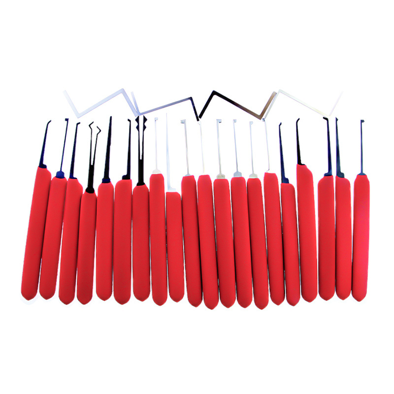 20pcs HUK lock picks with red rubber handle cover for house lock set car door locksmith practice picking tools