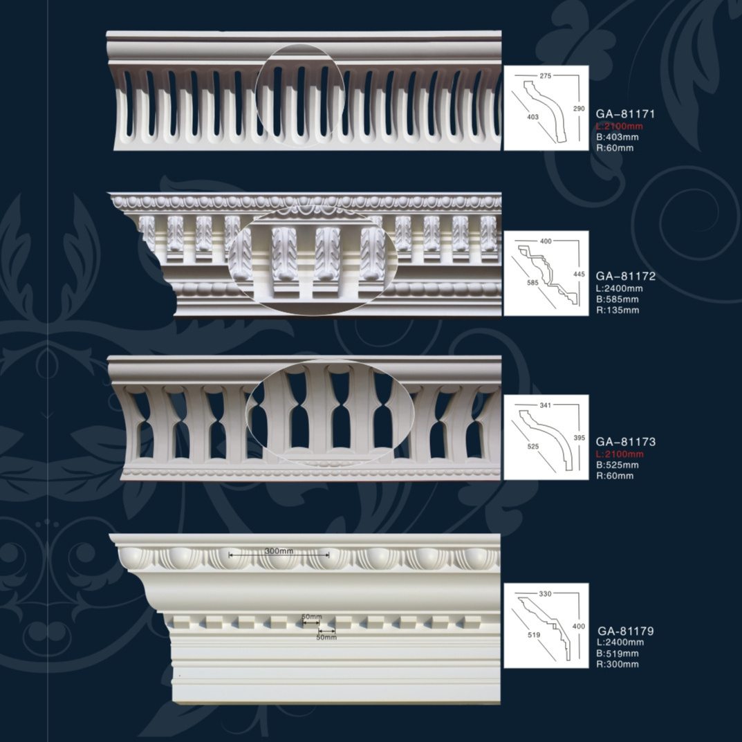 pu carved panel molding polyurethane foam molding pu decorative pu crown molding for living rooms