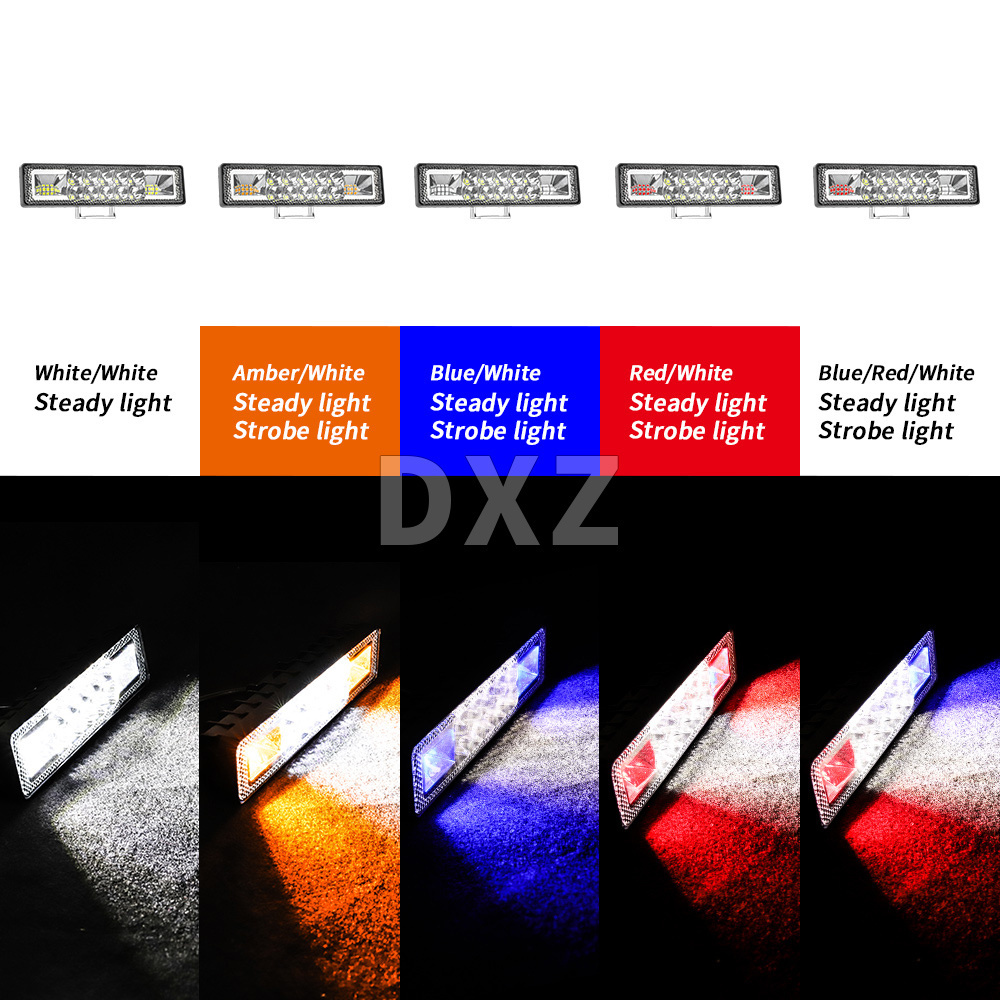 DXZ Flashing/Strobe 6Inch 16led White+amber Red+blue LED Work Light Bar Fog Lamp For Driving Boat Car Tractor Truck Light