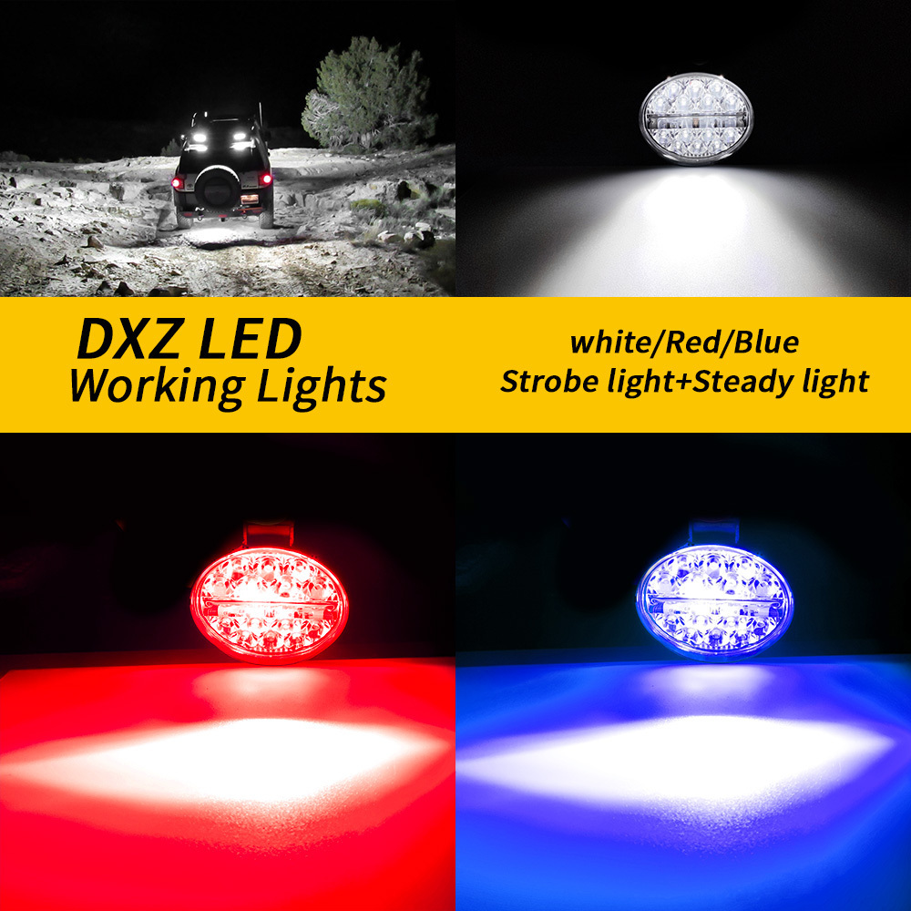 DXZ 3inch round vehicle auxiliary lighting accessories spotlight driving light with red and blue flashing DRL car LED work light