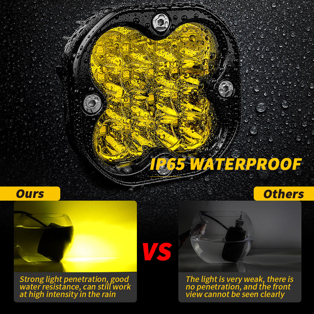 DXZ 3 Inch Square Yellow 12v-24V 48w 4x4 16Led Work Light Off Road Spotlight ATV UTV Boat